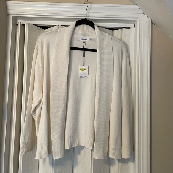 Calvin Klein Sweaters - Calvin Klein Ivory Silk Blend Open Front Cardigan NWT